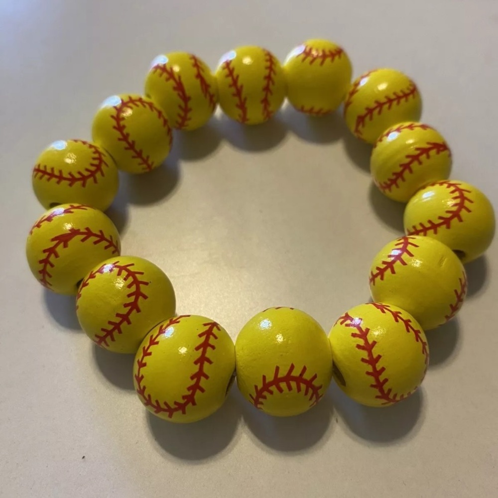 Softball wooden stretch band bracelet